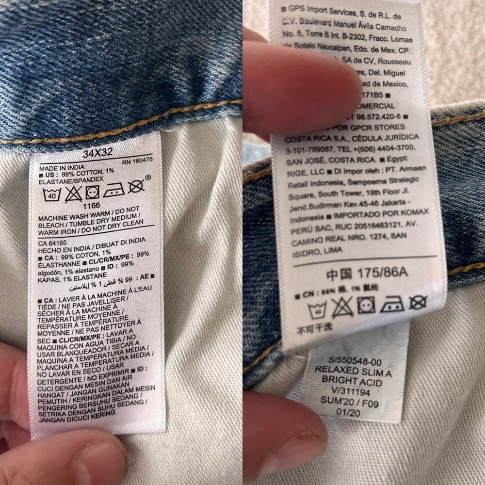 Old Navy Relaxed Slim Taper Jeans 34 Bright Acid Wash - Picture 10 of 12